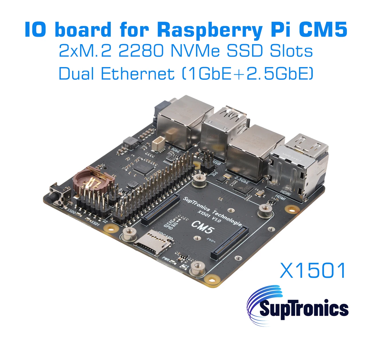 Raspberry Pi CM5 IO-Karte NAS 2xNVMe Dual Ethernet X1501 Image