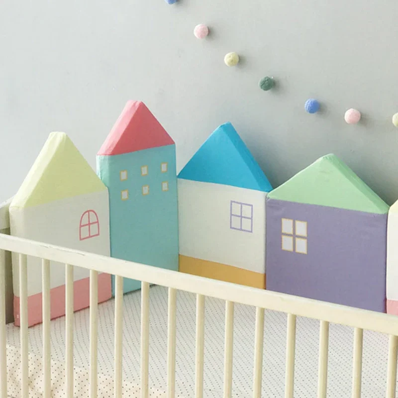 Baumwolle Baby Stoßstange Krippe Schutz Koreanische 4-teilige Haus Form Kinderbett Krippe Zaun Weiche Anti-kollision Abnehmbare Waschbar Bett Surround Image