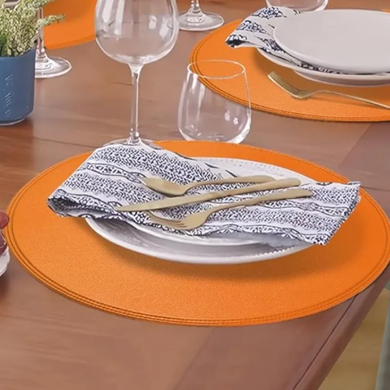 1/4/6PCS Orange Runde Tischsets Tisch Matte Geschirr Pad PU Leder Wasserdichte Wärmedämmung Nicht-Slip platz Matte Schüssel Untersetzer