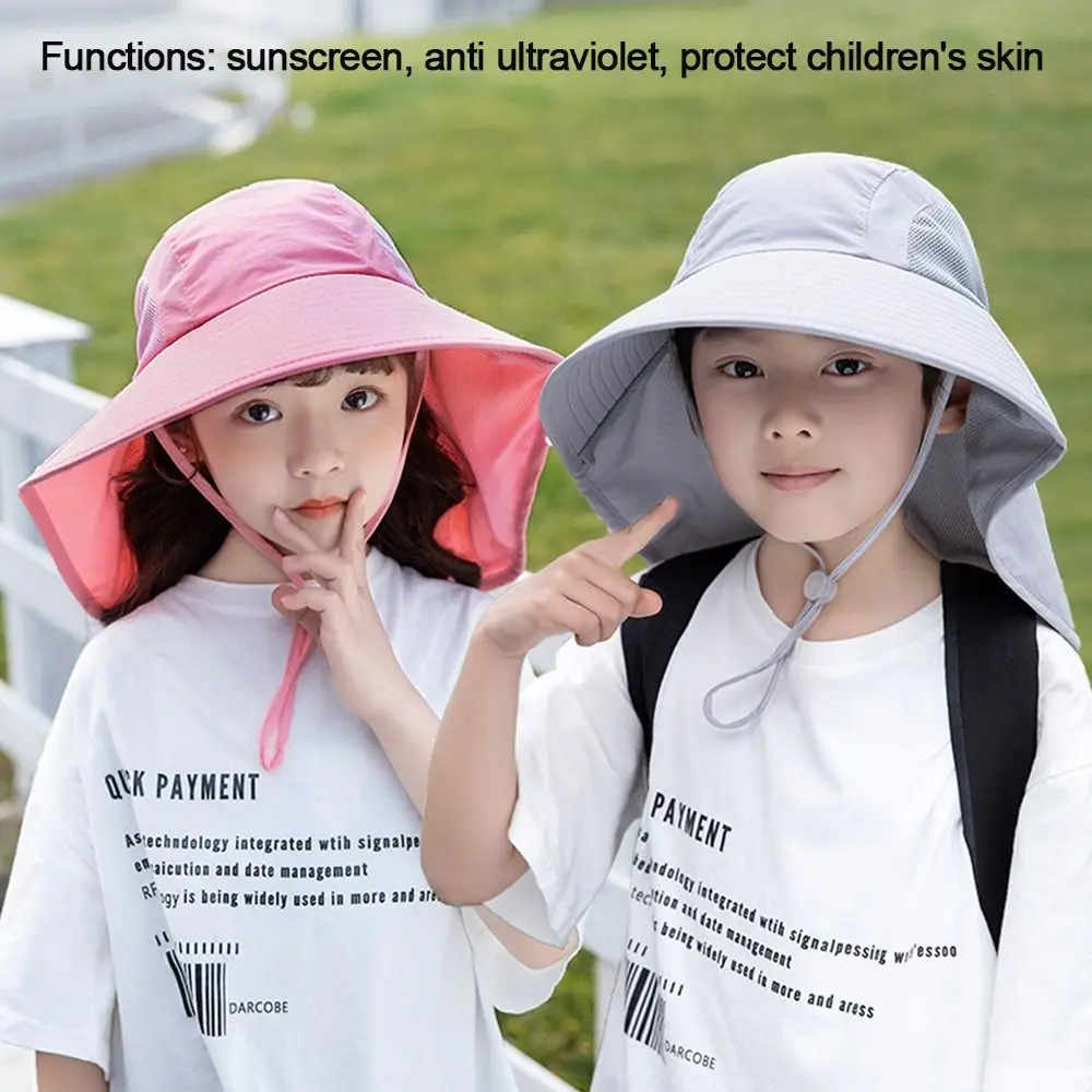 Kinder Sommer Eimer Hüte UV Schutz Outdoor Strand Sonnenhut Junge Mädchen Flap Cap Einstellbare Breite Krempe Kappe Image