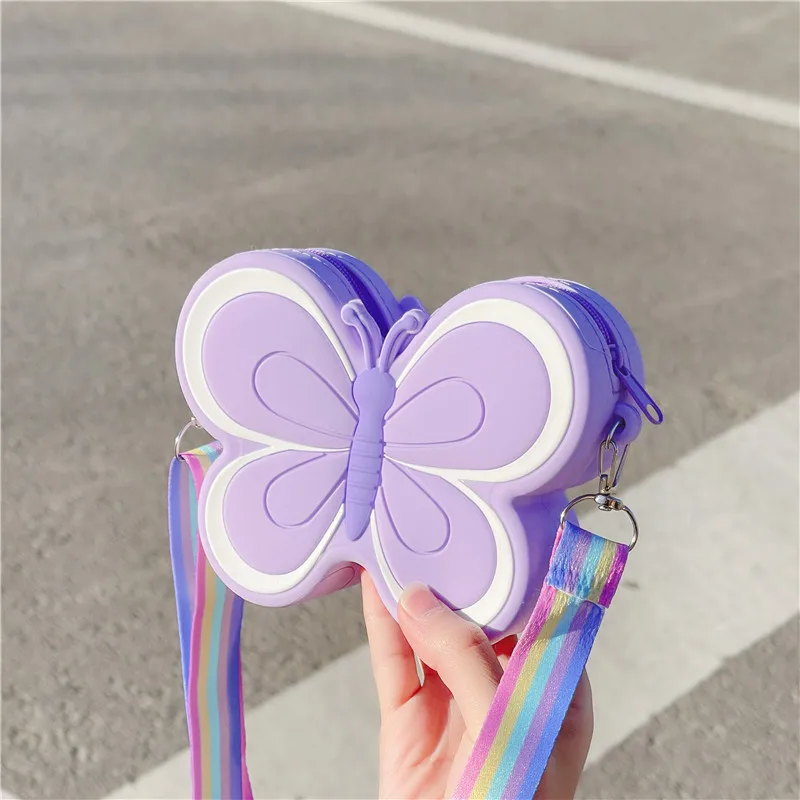 Kinder-Silikontasche, süßer Schmetterling, einzelne Umhängetasche, bonbonfarbene Schleife, Umhängetasche für Mädchen, kleine Geldbörse für Kinder, neu Image