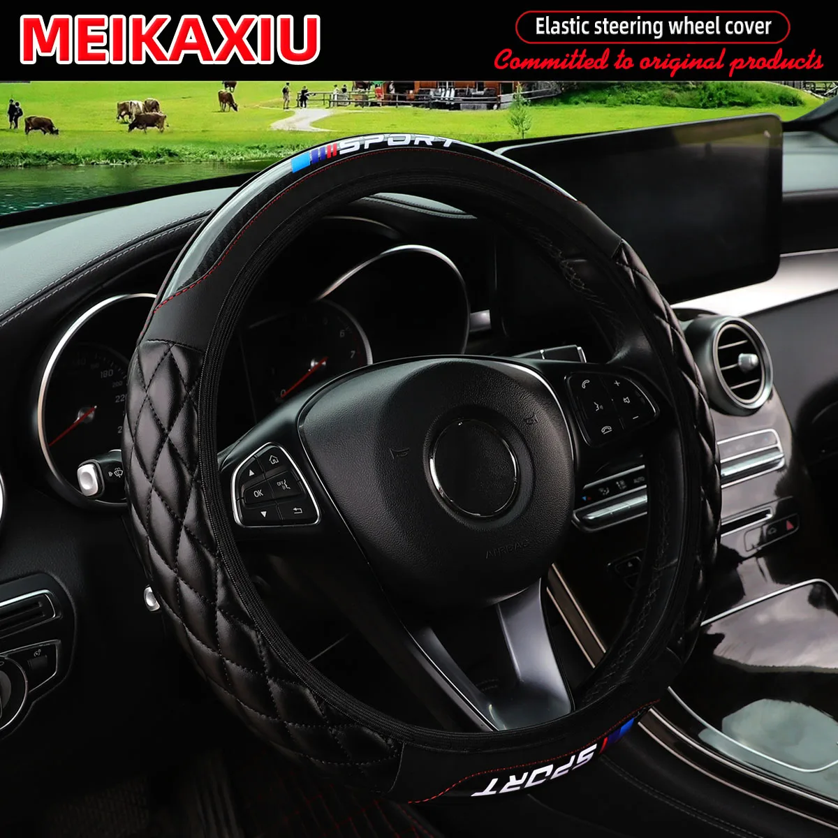 Weiches Leder bestickte universelle elastische Auto-Lenkradabdeckung für SPORT, neues Modell, Auto-Innendekoration für Damen Image