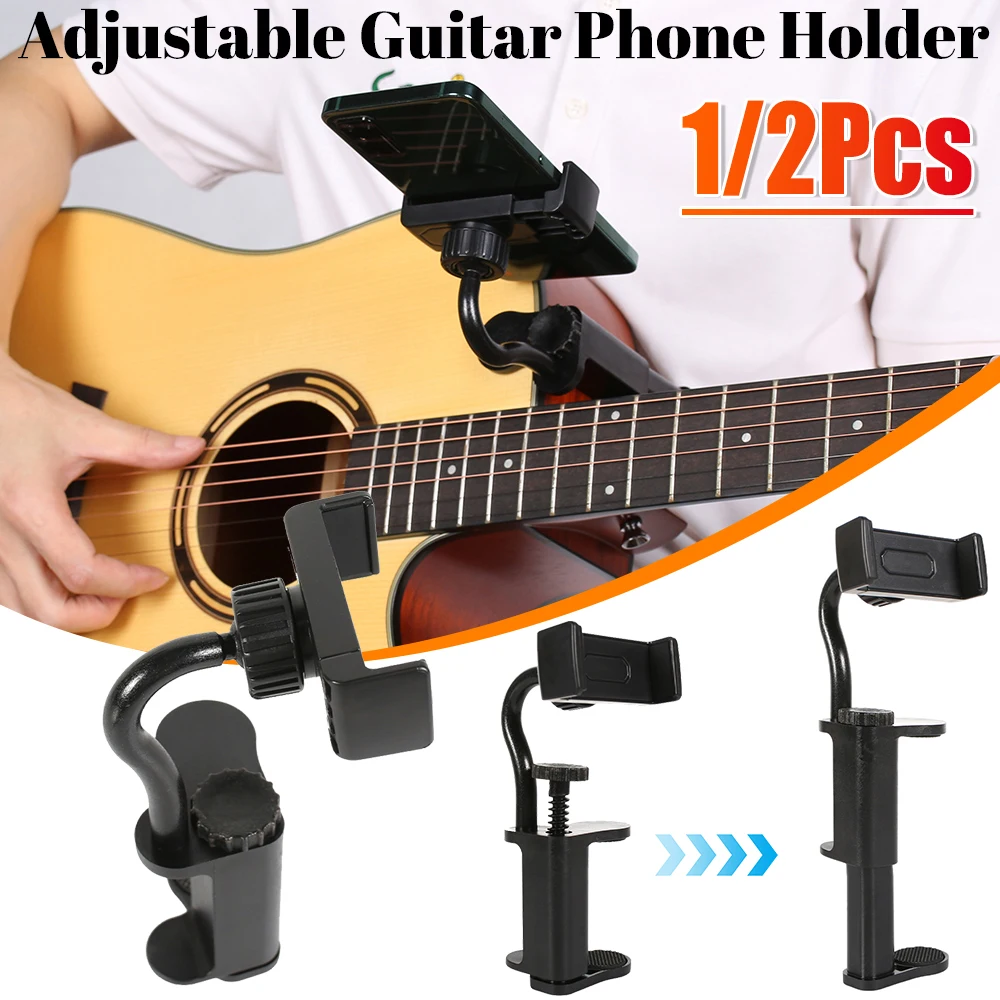 1/2PC Gitarre Telefon Halter Nicht-slip Smartphone Halterung Kamera Clamp Einstellbare & Drehbare Gitarre Halterung Für gitarren/Ukulele Universal Image