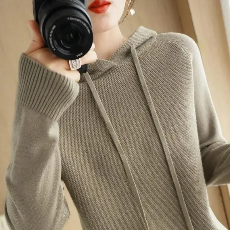 2023 mit kapuze Herbst Winter Pullover Frauen Langarm Warme Bodenbildung Shirt Feste Beiläufige Pullover Stricken Tops Koreanische Mode Jumper Image