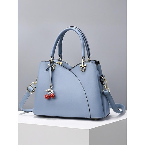 Borsa da donna in similpelle con ciondolo a forma di ciliegia, manico superiore e tracolla, elegante borsa tote multicolore per donna, perfetta per feste di Natale, regali per le feste e outfit quotidiani