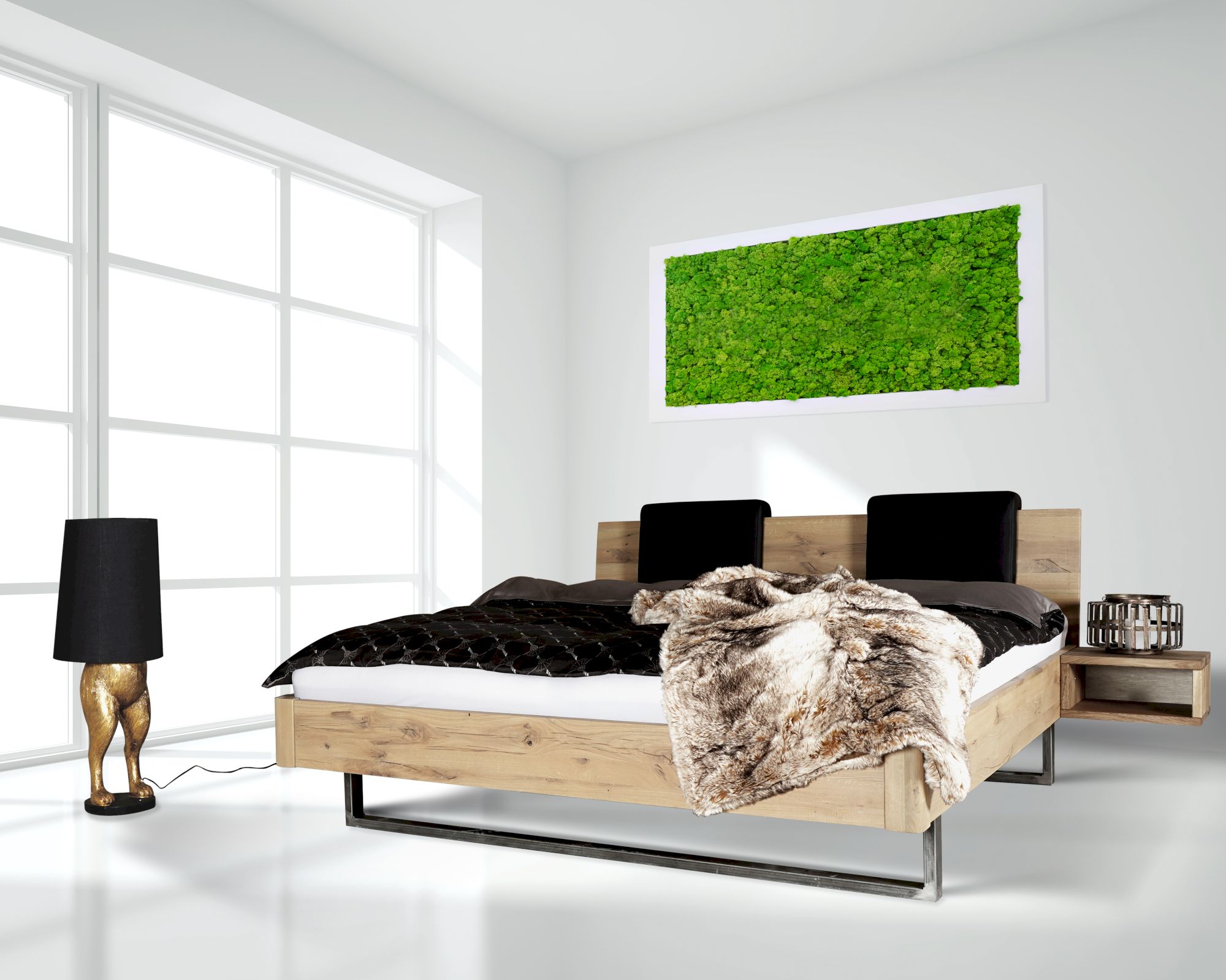 BlackWood »Dolce Vita III« Wildeiche Massivholzbett 160x220 cm / Wildeiche stone / mit Kissen 2er-Set Image