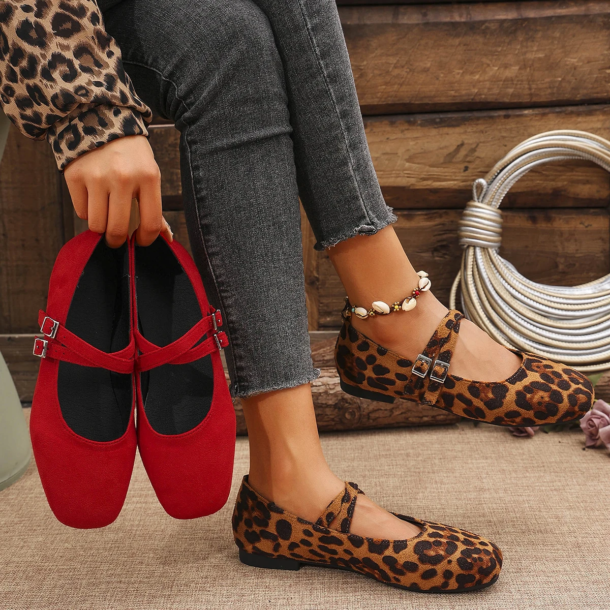 Women Flats new Ballet Flat Mary Jane Shoes for Women Leopard Print Comfortable Soft Flat Loafers Shoes Women Zapatos De Mujer