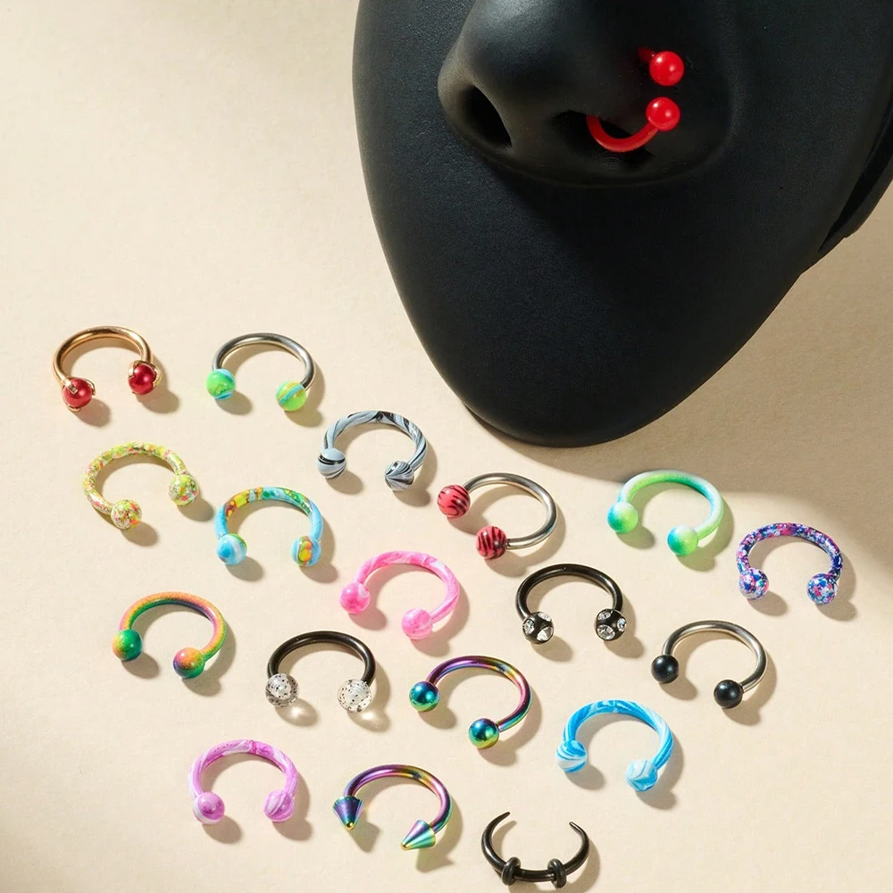 1 pz setto al naso ferro di cavallo orecchino ad anello in acciaio inossidabile sopracciglio trago labbro anello penetrante 16G 8mm anello al naso piercing gioielli