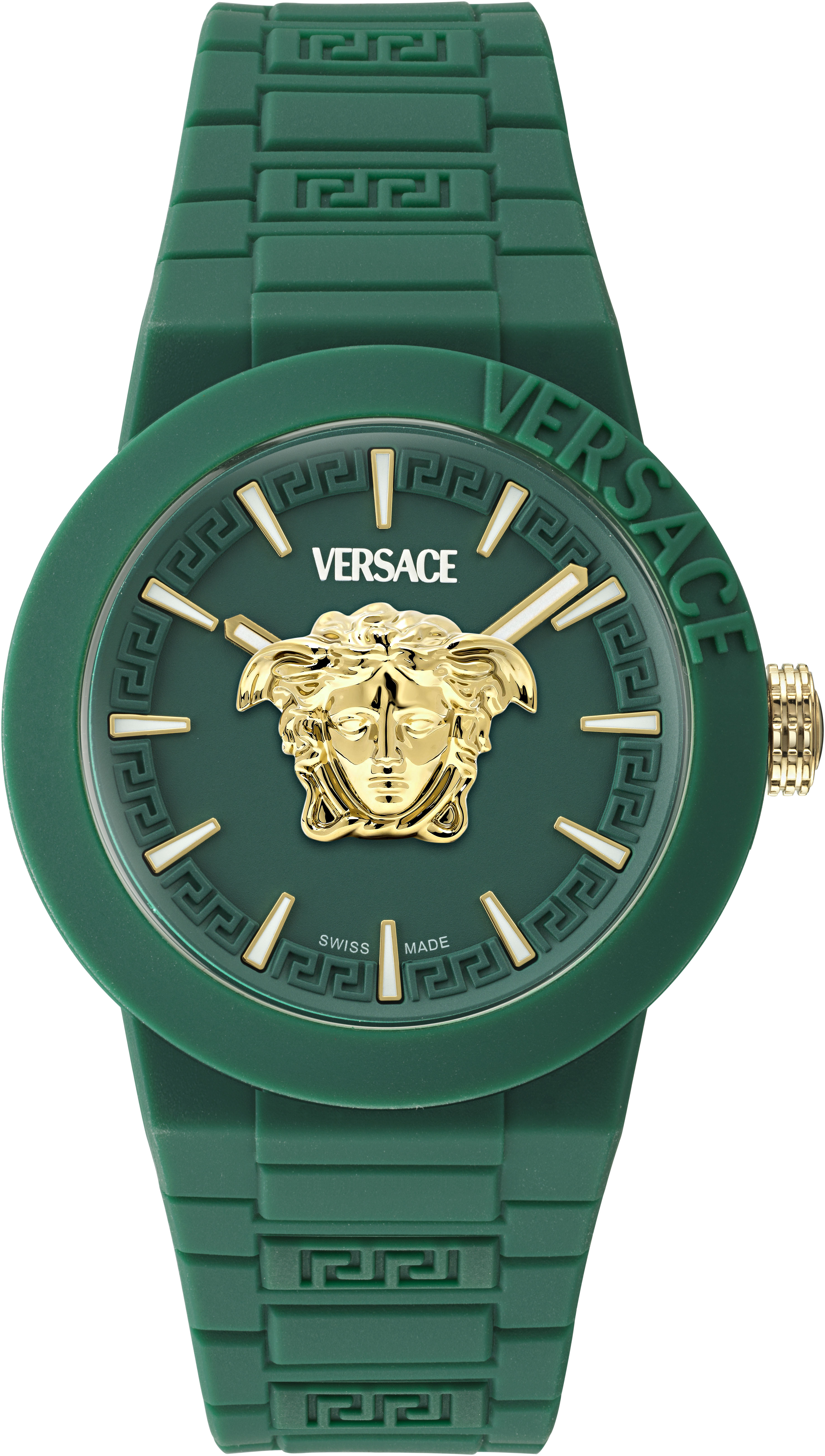 Quarzuhr VERSACE "V-POP GENTS", grün (dunkelgrün), Armbanduhren, Herren, Armbanduhr, Herrenuhr, Swiss Made, Silikonarmband, analog, Saphirglas Image