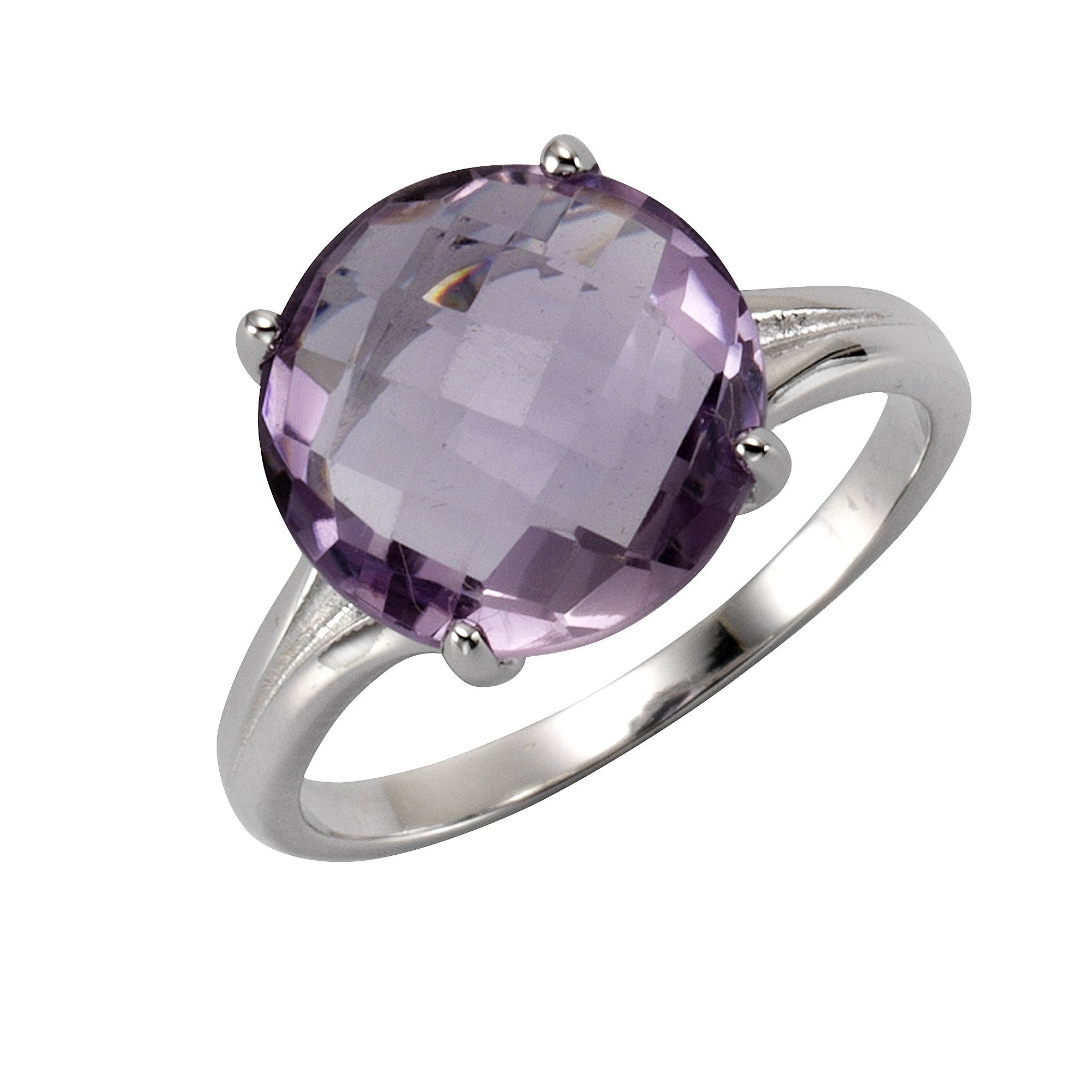 Fingerring ZEEME "Silber 925 rhodiniert mit echtem Amethyst 12mm" Gr. 52, weiß, Fingerringe, Damen, 052 (16,6), 4,7, Silber 925 (Sterlingsilber) Image