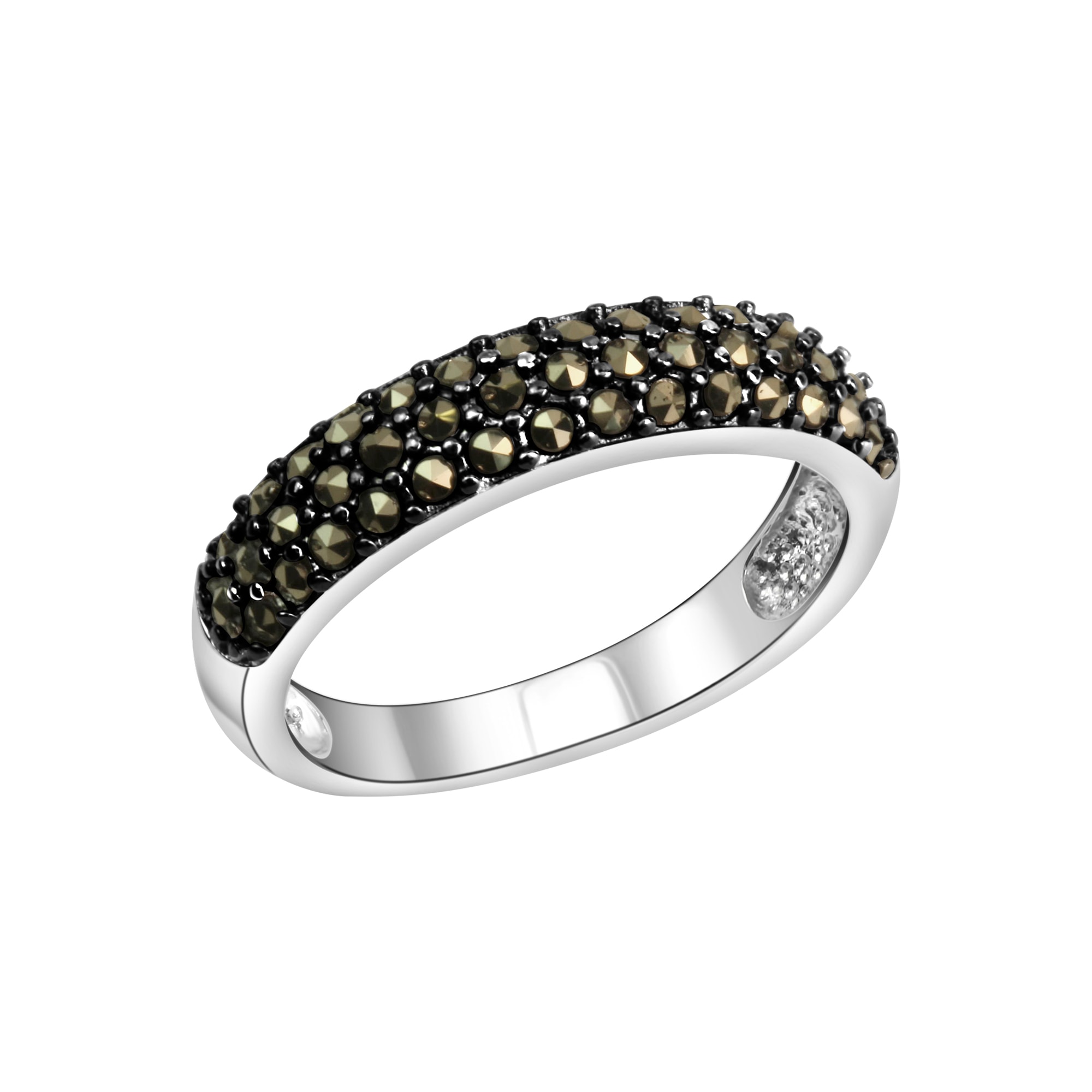 Fingerring ZEEME "Silber 925 rhodiniert mit 43 Markasit-Steinen" Gr. 52, schwarz, Fingerringe, Damen, 052 (16,6), Silber 925 (Sterlingsilber) Image