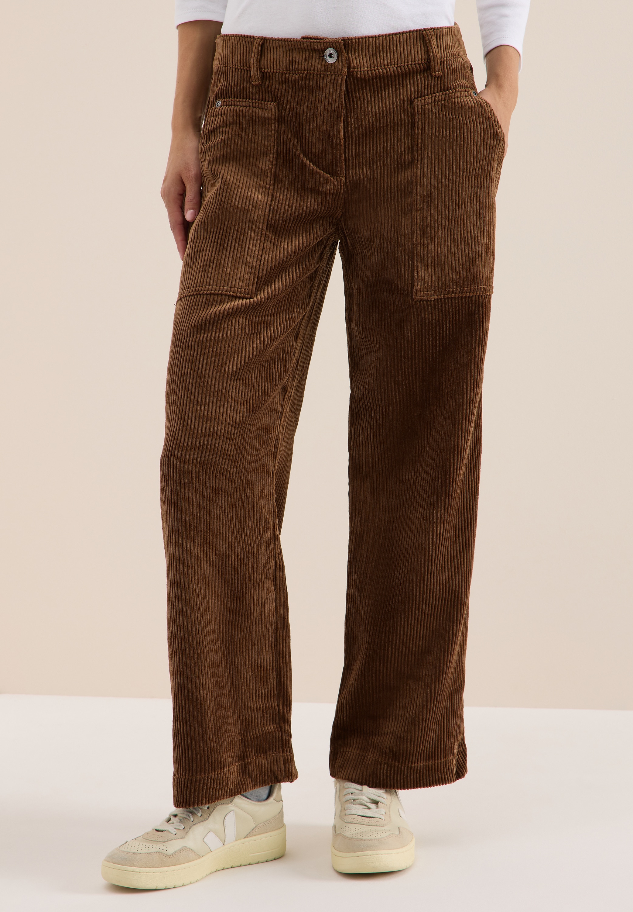 Cordhose CECIL, Damen, Gr. 34, Länge 26, mocha caramel, Stoff, 90% Polyester, 9% Nylon, 1% Elasthan, unifarben, loose fit lang, Hosen, in Cord-Optik Image