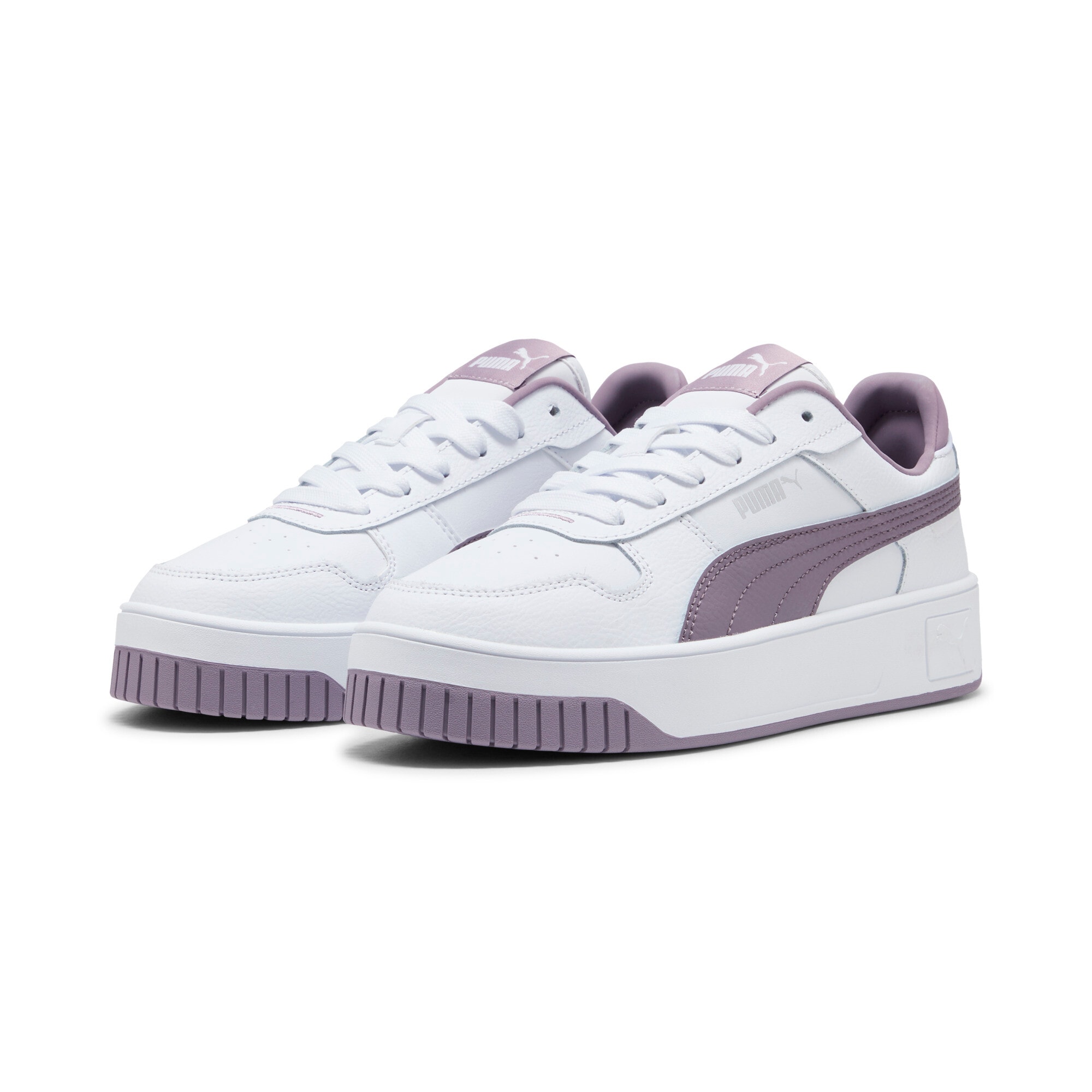 Sneaker PUMA "CARINA STREET", Damen, Gr. 37, puma weiß, plum jam, puma silber, Leder, unifarben, Schuhe Sneaker