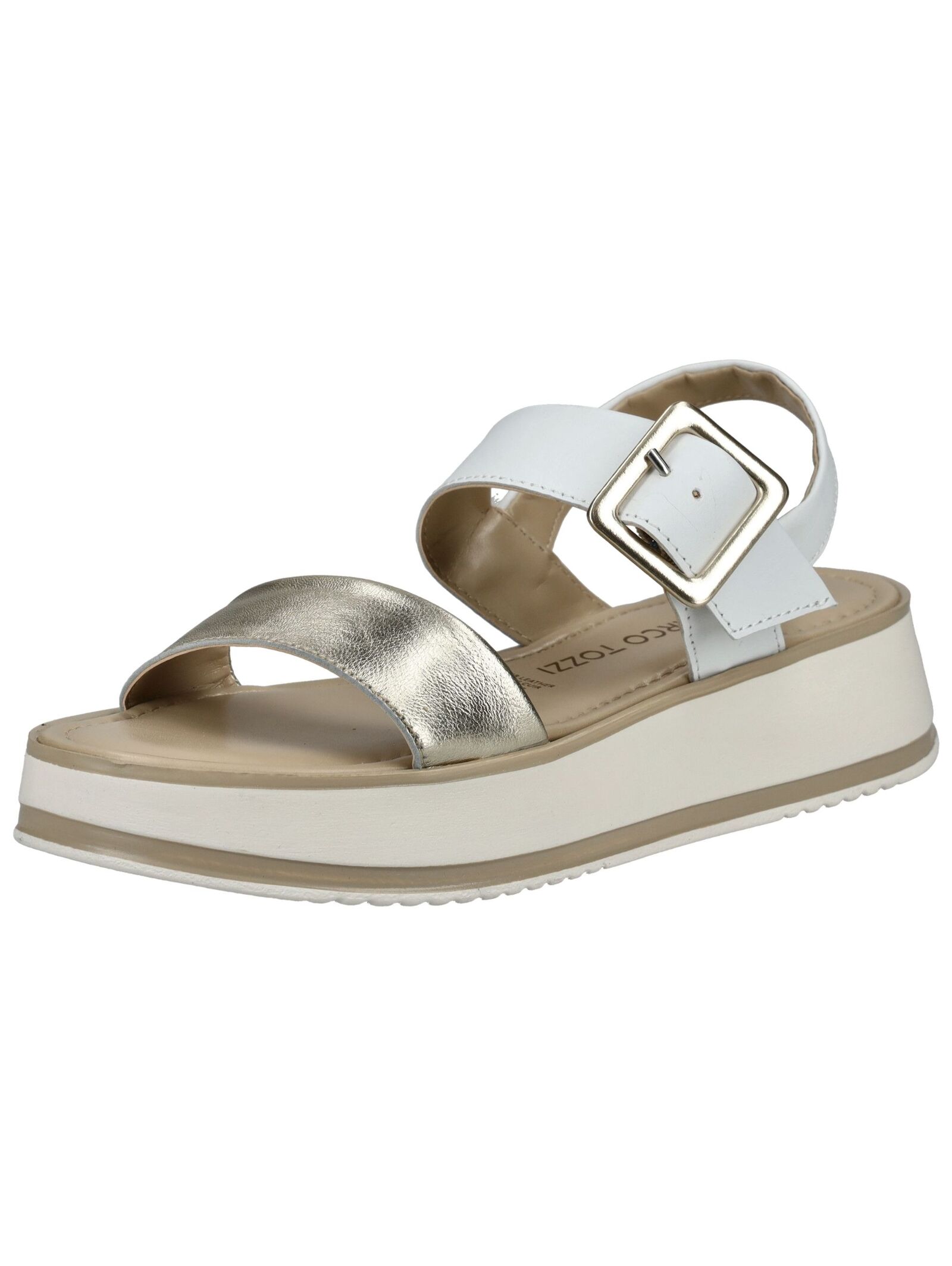 Plateausandaletten MARCO TOZZI "Marco Tozzi Sandalen Leder", Damen, Gr. 40, weiß (weiß, gold), Leder, Schuhe