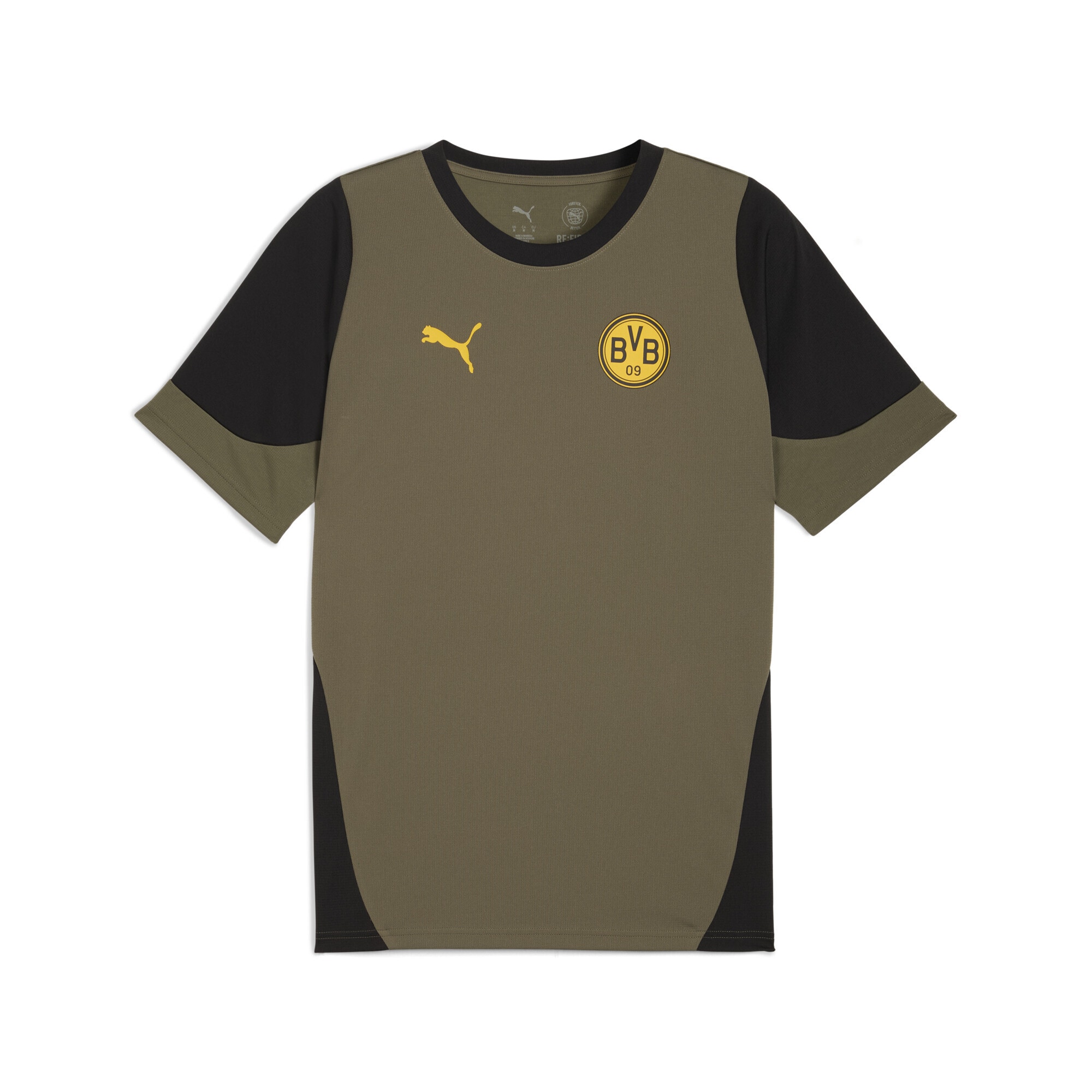 Trainingsshirt PUMA "Borussia Dortmund Trainingstrikot Herren", Herren, Gr. M, loden grün schwarz, Obermaterial: 100% Polyester, clean, slim fit, Rundhals, Shirts