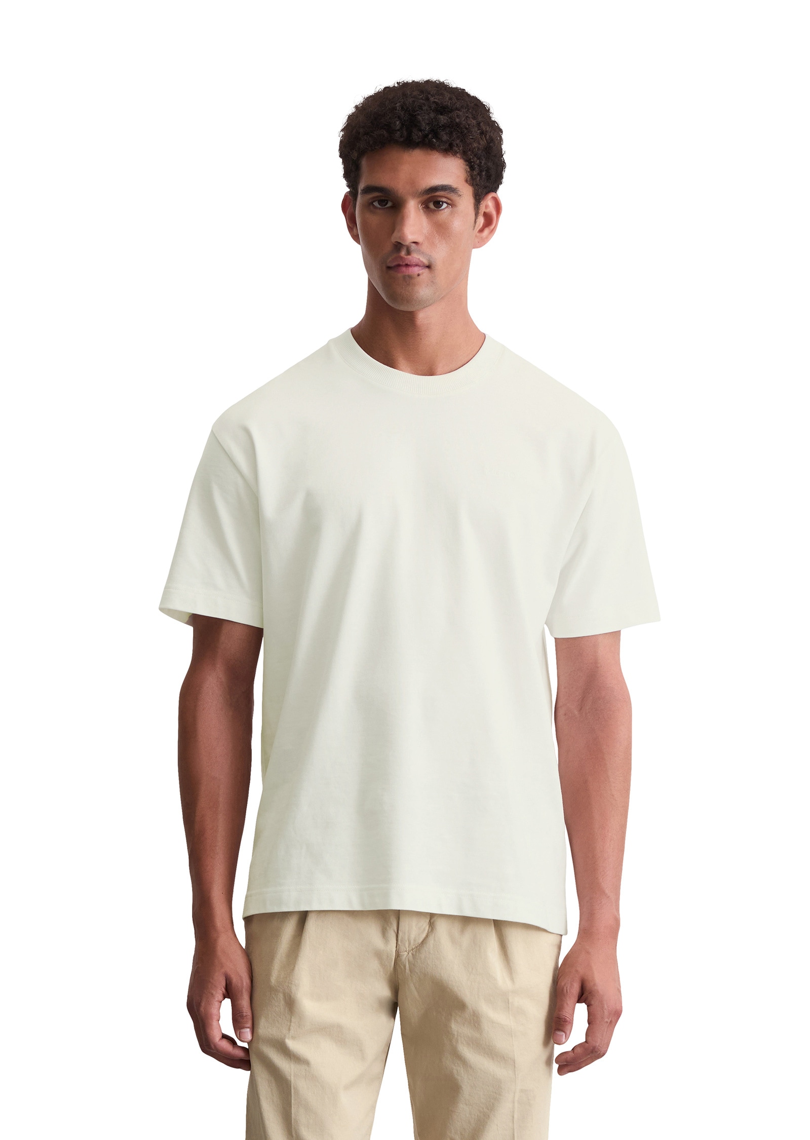 T-Shirt MARC O'POLO "aus schwerem Bio-Baumwoll-Jersey", Herren, Gr. XS, weiß (egg weiß), Obermaterial: 100% Baumwolle, unifarben, Basic, relaxed fit, Rundhals, Shirts Image