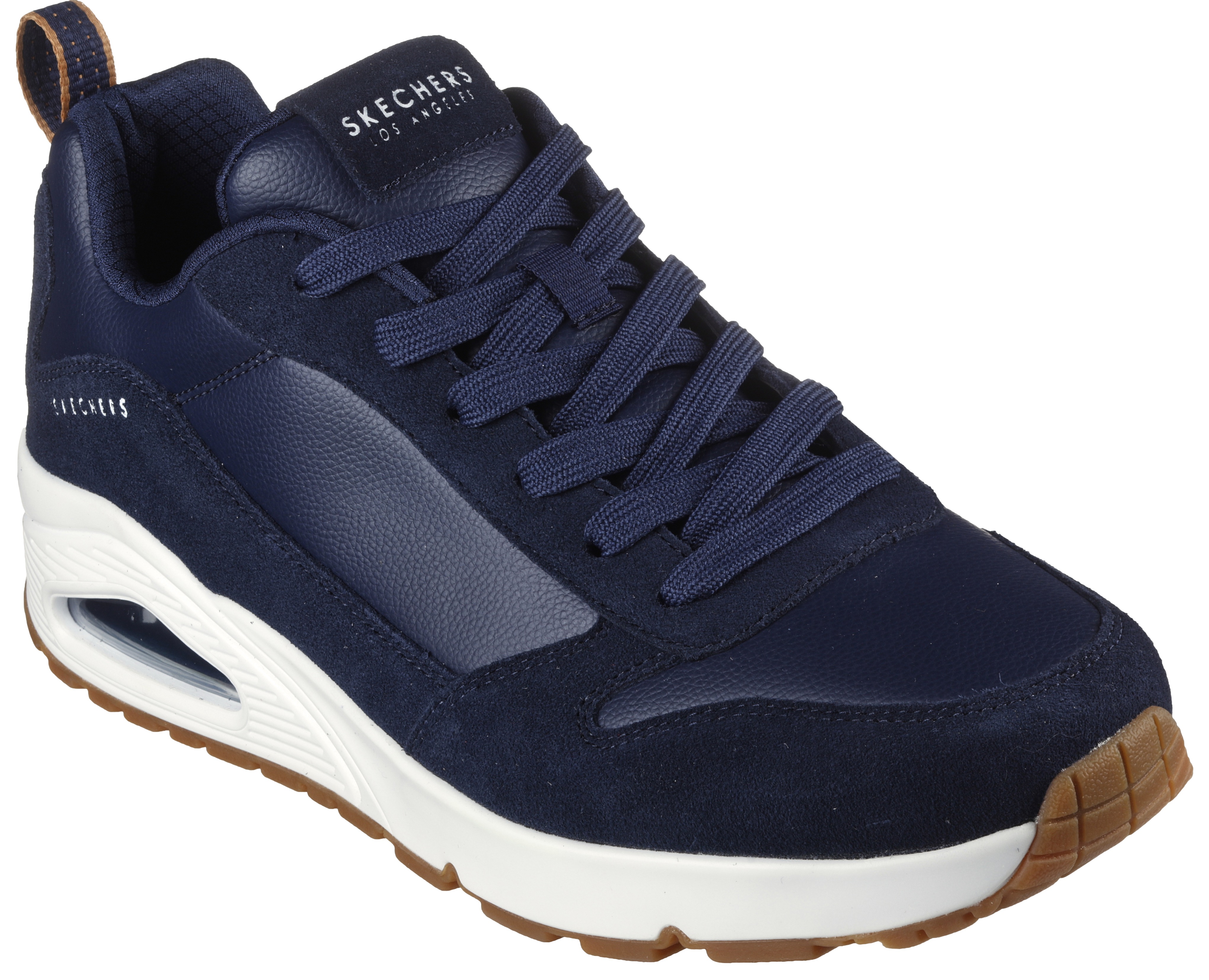 Sneaker SKECHERS "Uno Stacre", Herren, Gr. 42, blau (navy), Leder, Lederimitat, Schuhe Sneaker, mit Luftkammernsohle, Freizeitschuh, Halbschuh, Schnürschuh