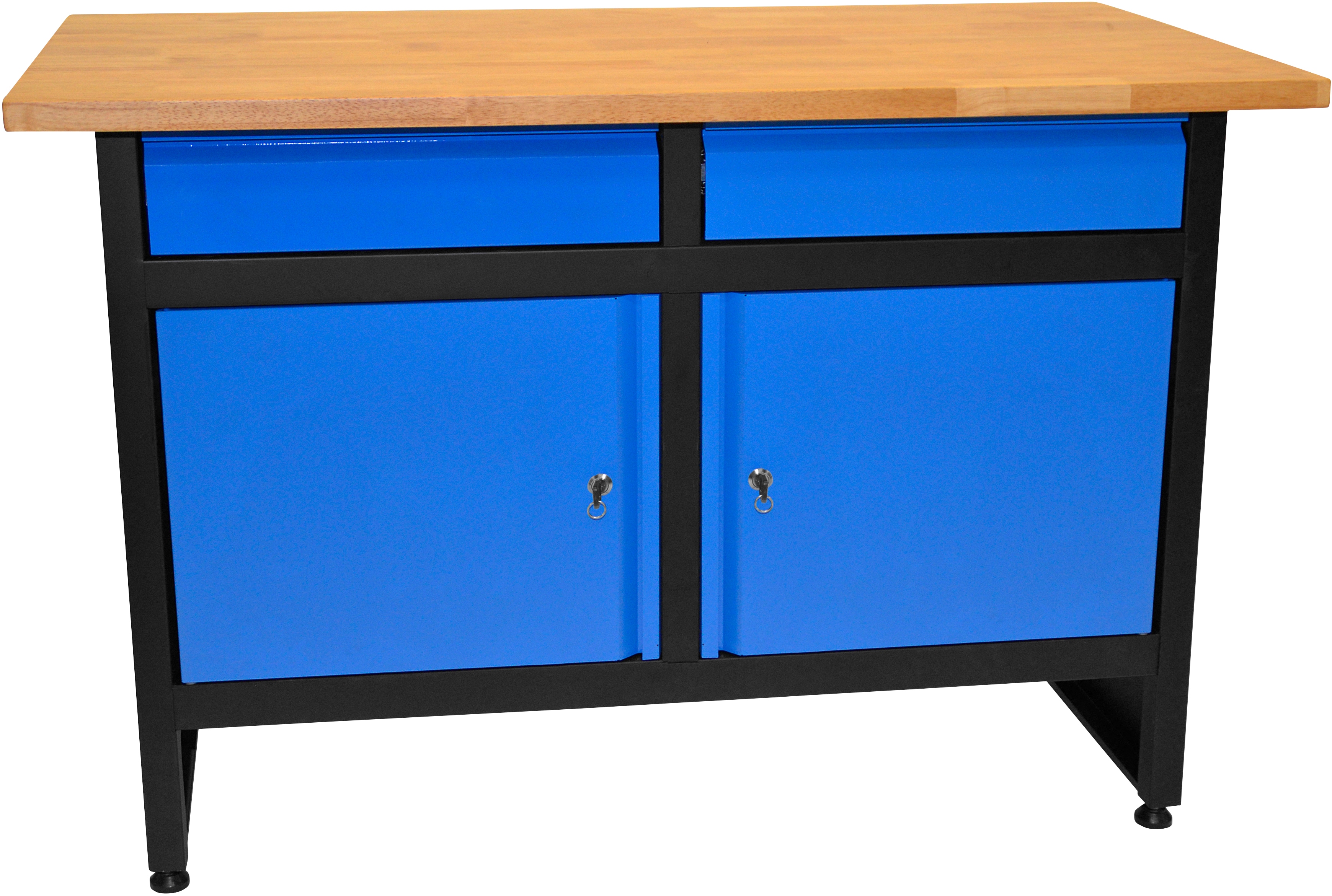 Werkbank GÜDE "GW 2/2", blau (blau, schwarz), B:60cm H:84cm L:120cm, Massivholz, Stahl, Werkbänke, Höhe/Länge: 84x120 cm