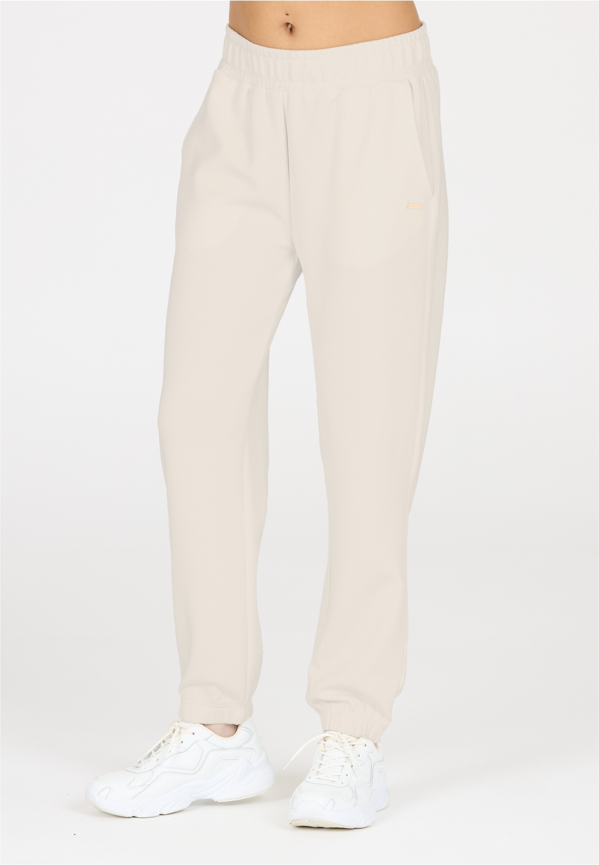 Sweathose ATHLECIA "Jillnana V2", Damen, Gr. 38, EURO-Größen, weiß, grau, 51% Polyester, 44% Modal, 5% Elasthan, unifarben, lang, Hosen Sweathose, aus angenehm weichem Material