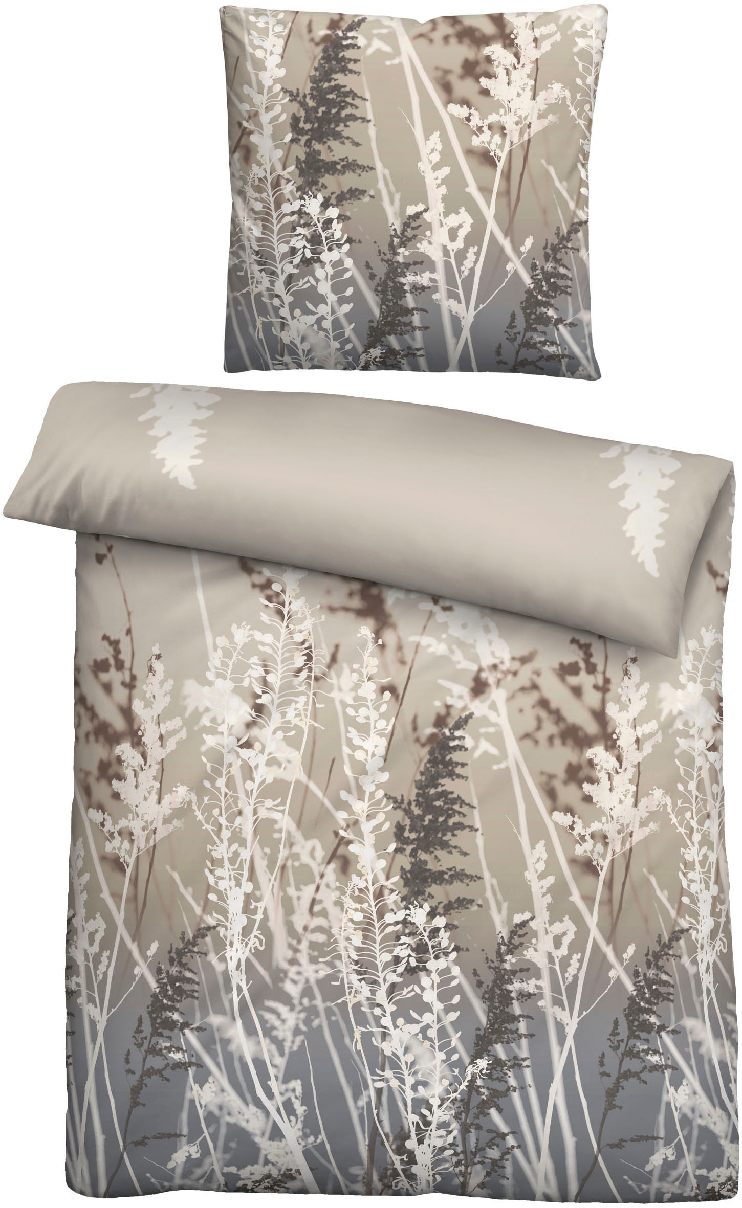 Bettwäsche BIBERNA "0004103", taupe, B/L: 155cm x 200cm, 1 Stk., 1 Stk., Feinbiber, B/L: 80cm x 80cm, 2 Stk., Feinbiber, Obermaterial: 100% Baumwolle, Bettwäsche, wohlig warm + weich, pflegeleicht, 100% Baumwolle, Reißverschluss Image