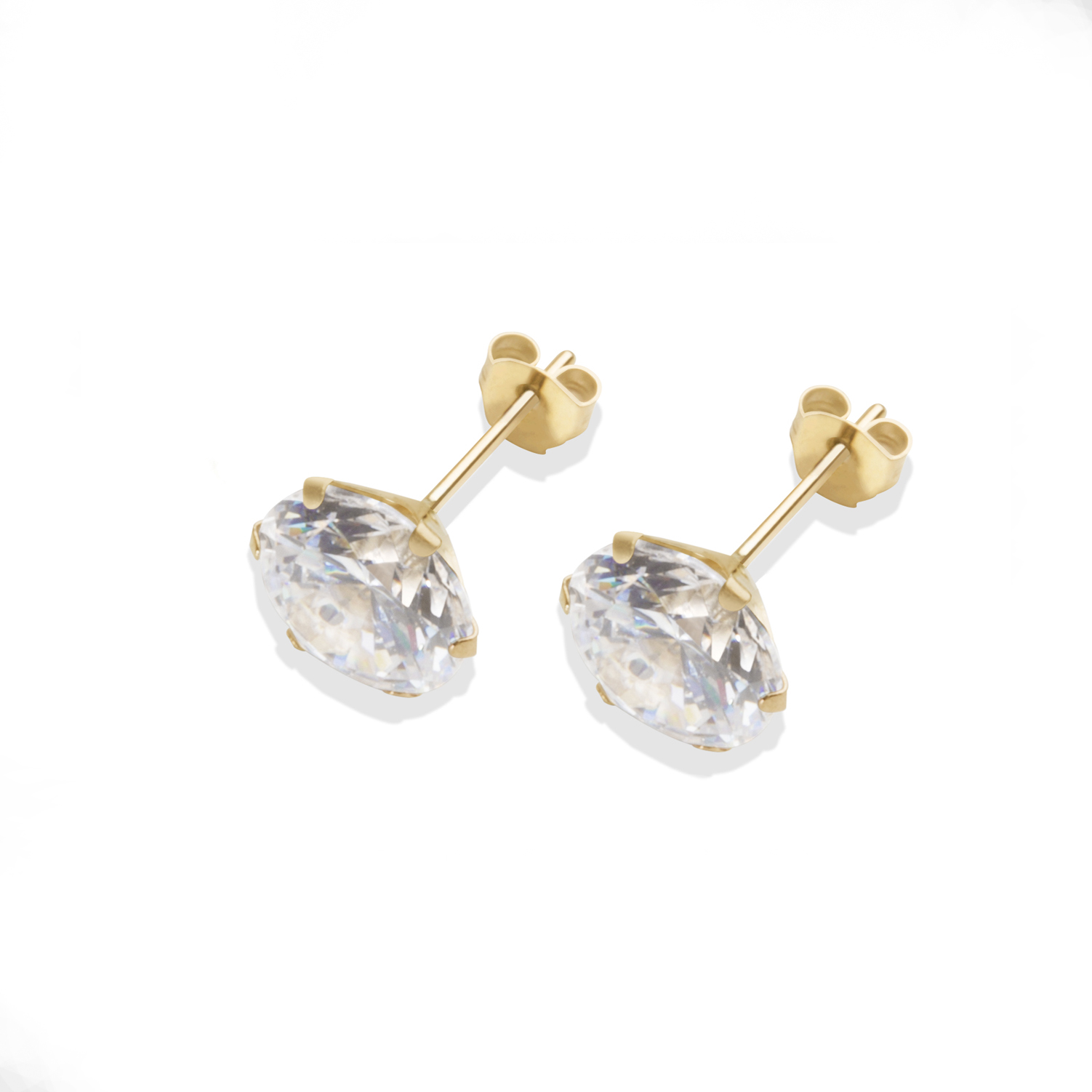 The Jewellery Stockroom Womens 9ct Solid Yellow Gold 8mm White Cubic Zirconia Stud Earrings - One Size