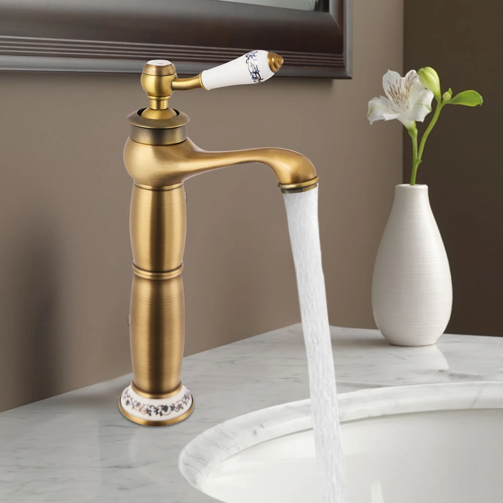 Robinet Vintage doré, robinet de salle de bains résistant aux chocs à température réglable, robinet de salle de bains rétro pour maisons/noyaux/salles de bains