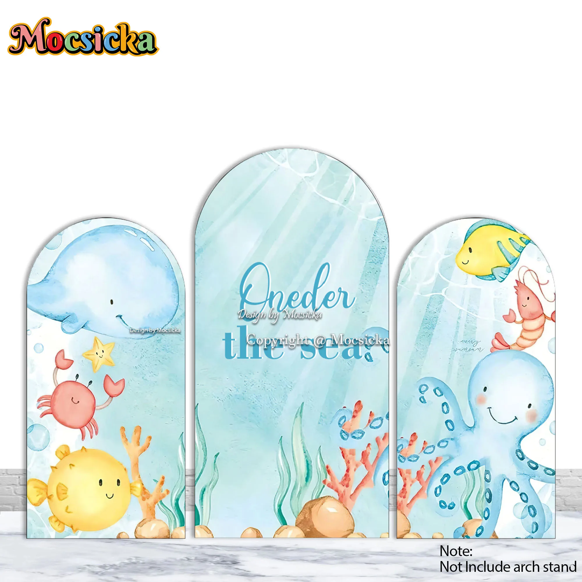 Mocsicka Oneder das Meer Junge Baby Show Party Bogen Hintergrund Fotografie Blaue Unterwasserwelt Oktopus Wal Cartoon Hintergrund