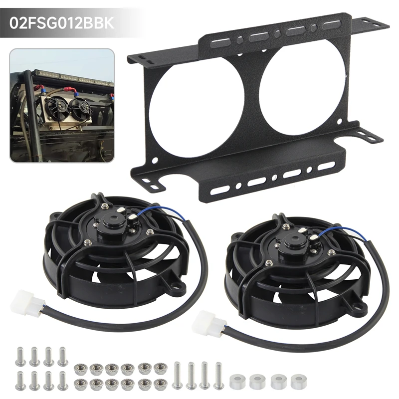 Ölkühler-Lüfterabdeckung mit Einzel- oder Bis-5,5-Zoll-Elektroventilator, universell, 19-reihig, Mocal-Stil, 248 mm Aluminiumabdeckung, 12 V, 300 W, Kit, Schwarz Image