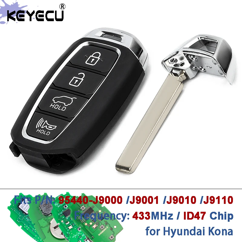 KEYECU P/N: 95440-J9000 95440-J9001 95440-J9010 95440-J9110 433 MHz ID47 Chip Smart Keyless Remote Key für Hyundai Kona 2018-2021 Image