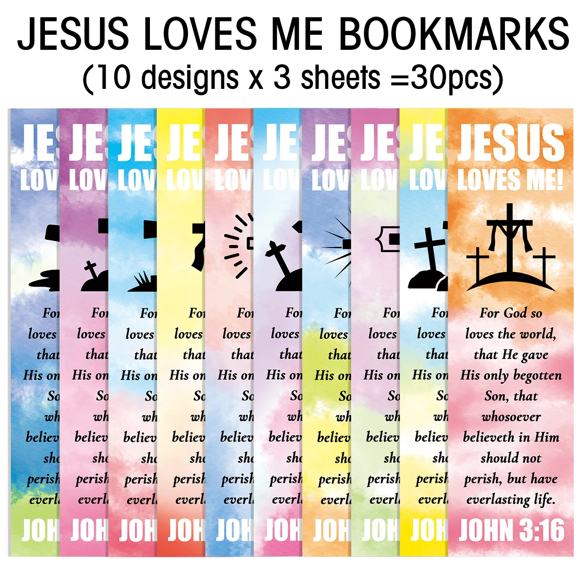 30 Stück Bibel-Seitenmarkierungen, Lesezeichen – Jesus liebt mich, inspirierende Schrift, christliche Geschenkkarten für Sonntagsschule, Kirche, Taufe Image