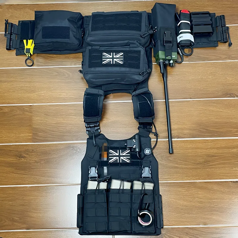 Neues komplettes Set taktischer Weste mit Schnellverschluss, multifunktionale Outdoor-Körperpanzerung im Militärstil, Wargame-Schutzausrüstung Image
