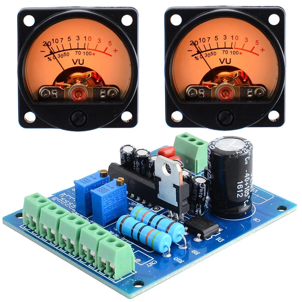 2-teiliges analoges VU-Meter-Panel-Kit, hintergrundbeleuchteter Dezibel-/Level-Tester mit VU-Treiberplatine für Elektrogeräte und Prüfgeräte Image