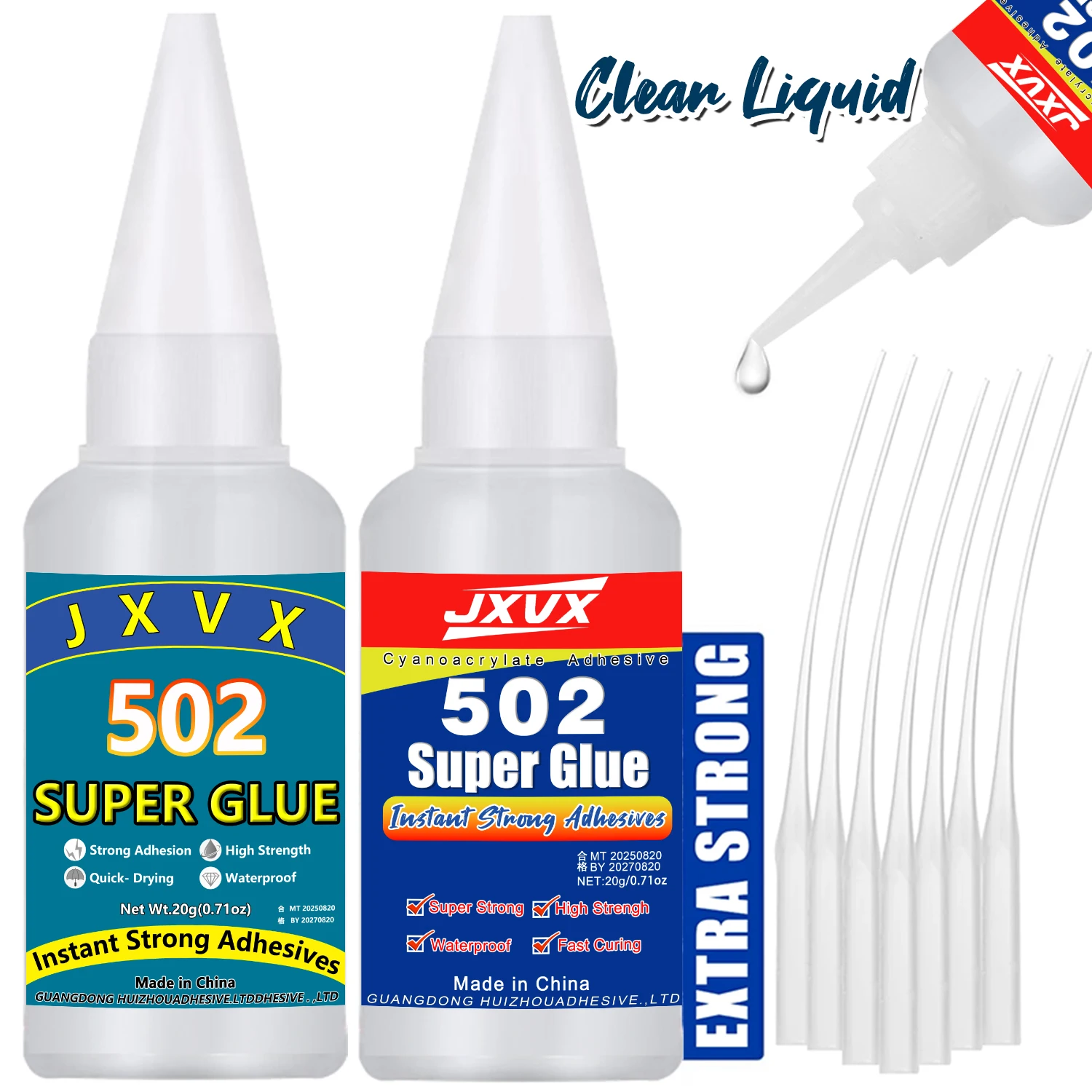 JXVX 1-5 Stück Superkleber 502 Hochfester, schnell trocknender Cyanacrylat-Klebstoff für Leder, Gummi, Holz, Metall Hochfester Flüssigkleber mit Präzisionsdosierspray.