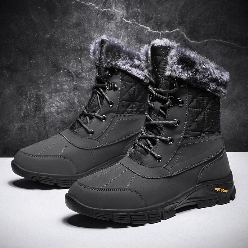 Neue Herren-Schneestiefel, mit Baumwolle gefütterte Winterstiefel für Herren, lässige Herrenschuhe, wasserdichte Stiefeletten, Outdoor-Wanderschuhe, Schneestiefel