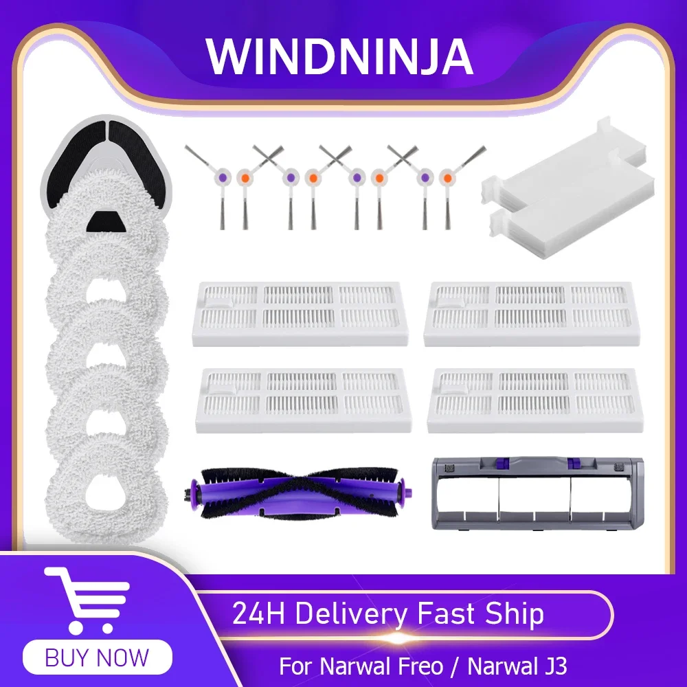Ersatzteile für Narwal Freo / Narwal J3 Roboter-Staubsauger. Teile HEPA-Filter, Hauptseitenbürste, Mopptücher, Lappenbürstenabdeckung Image