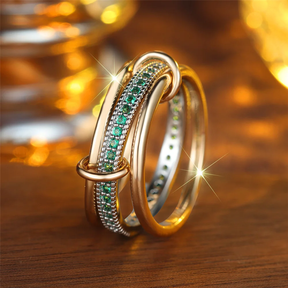 Weibliche Luxus Grün Zirkon Stein Verlobungsring Set Vintage Gold Farbe Braut Hochzeit Bands Partei Schmuck Für Frauen