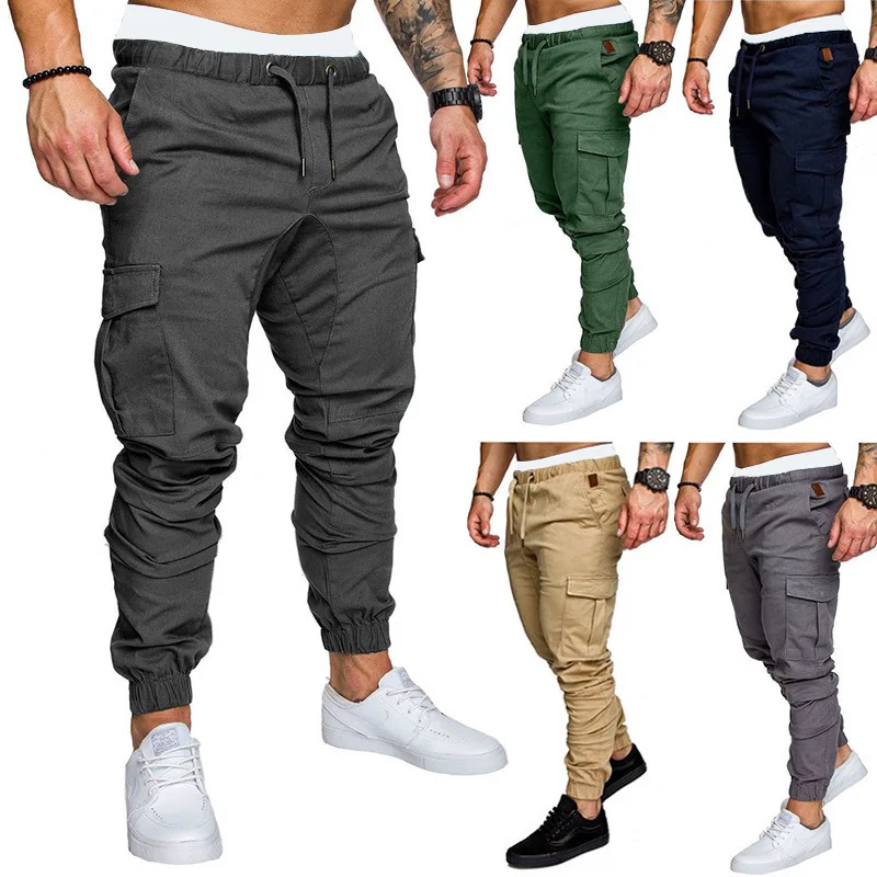 2025 neue Männliche Hosen Herren Jogger Solide Multi-taschen Hosen Jogginghose Männer Hosen Hip Hop Harem Jogger Hosen Laufen männer gym Image
