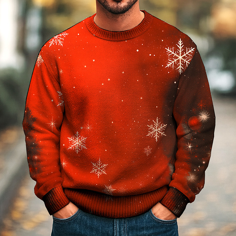Ugly Christmas Sweater Men's Snowflake Pullover Sweater Jumper Knitwear Crewneck Casual Vacation Home Daily 3D Print Knitting Keep Warm Long Sleeve Spring Fall Winter Red - lightinthebox.com