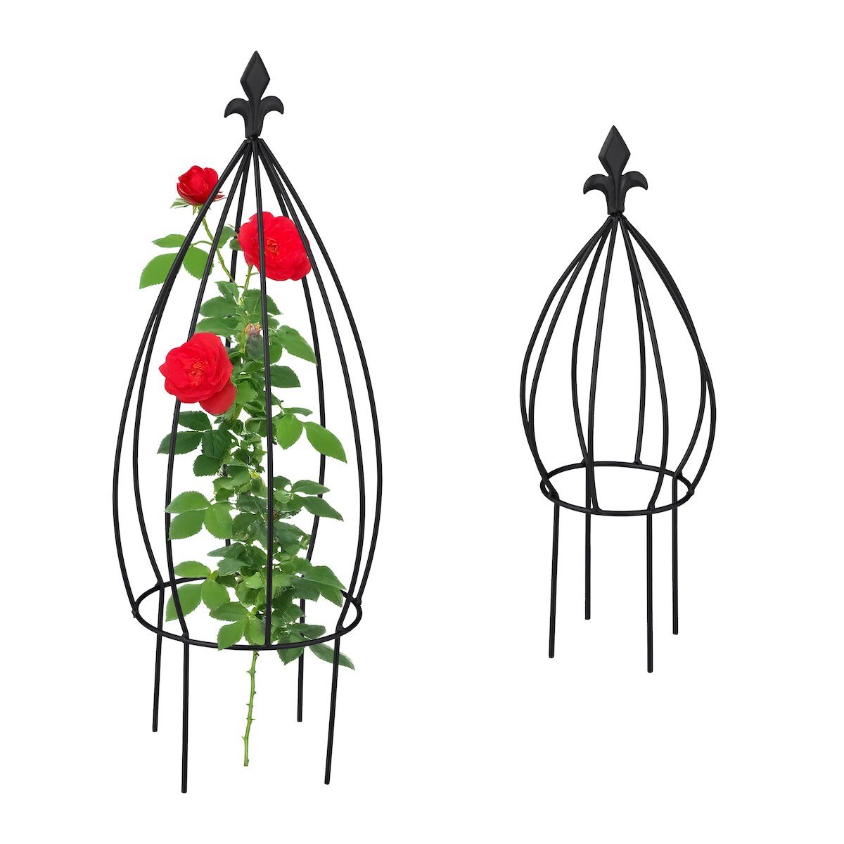 Relaxdays Rankhilfe, 2er Set, Zwiebelform, Ranksäule Kletterpflanzen, Metall, freistehend, Obelisk, Rosenturm, schwarz Image