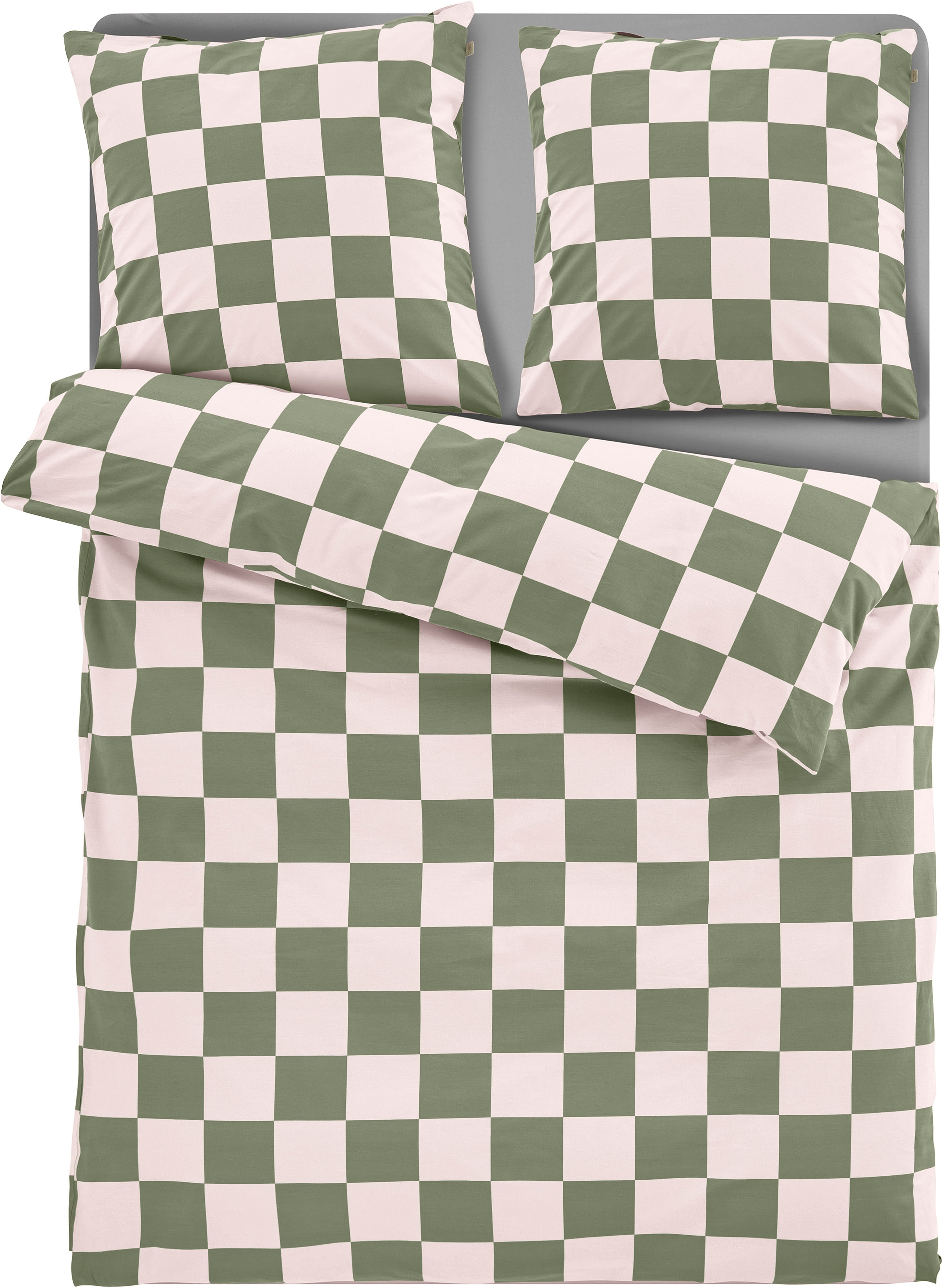 Bettwäsche HOMSY BY ANA JOHNSON "Chessley", grün (grün, rosa), B/L: 155cm x 220cm, Renforcé, B/L: 80cm x 80cm, Renforcé, Obermaterial: 100% Baumwolle, Bettwäsche, Bettwäsche, mit coolem Karo-Muster, ab Größe 135x200 cm, by Ana Johnson Image