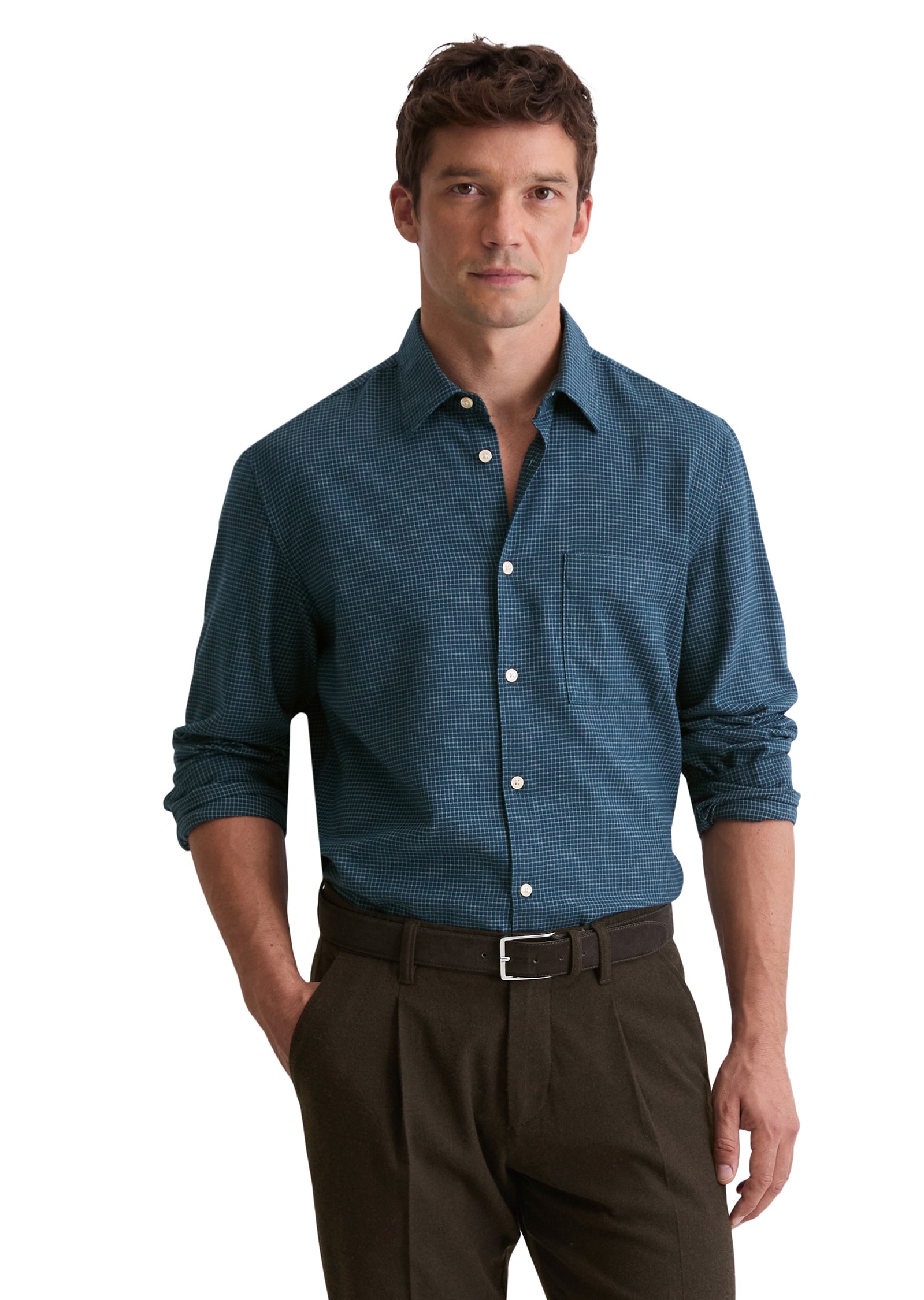 Langarmhemd MARC O'POLO "aus leichtem Bio-Baumwoll-Flanell", Herren, Gr. S, Normalgrößen, multi, blau daze, Obermaterial: 100% Baumwolle, kariert, regular fit normal, Manschette, Hemden Image