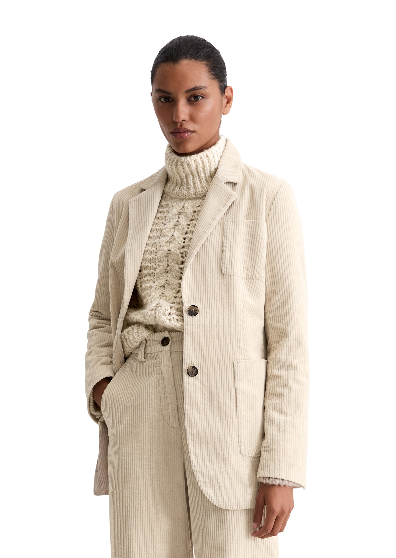 Longblazer MARC O'POLO "aus reiner Organic Cotton", Damen, Gr. 44, natural stone, Obermaterial: 100% Baumwolle; Futter: 95% Polyester, 5% Elasthan, unifarben, figurbetont normal, Blazer Image