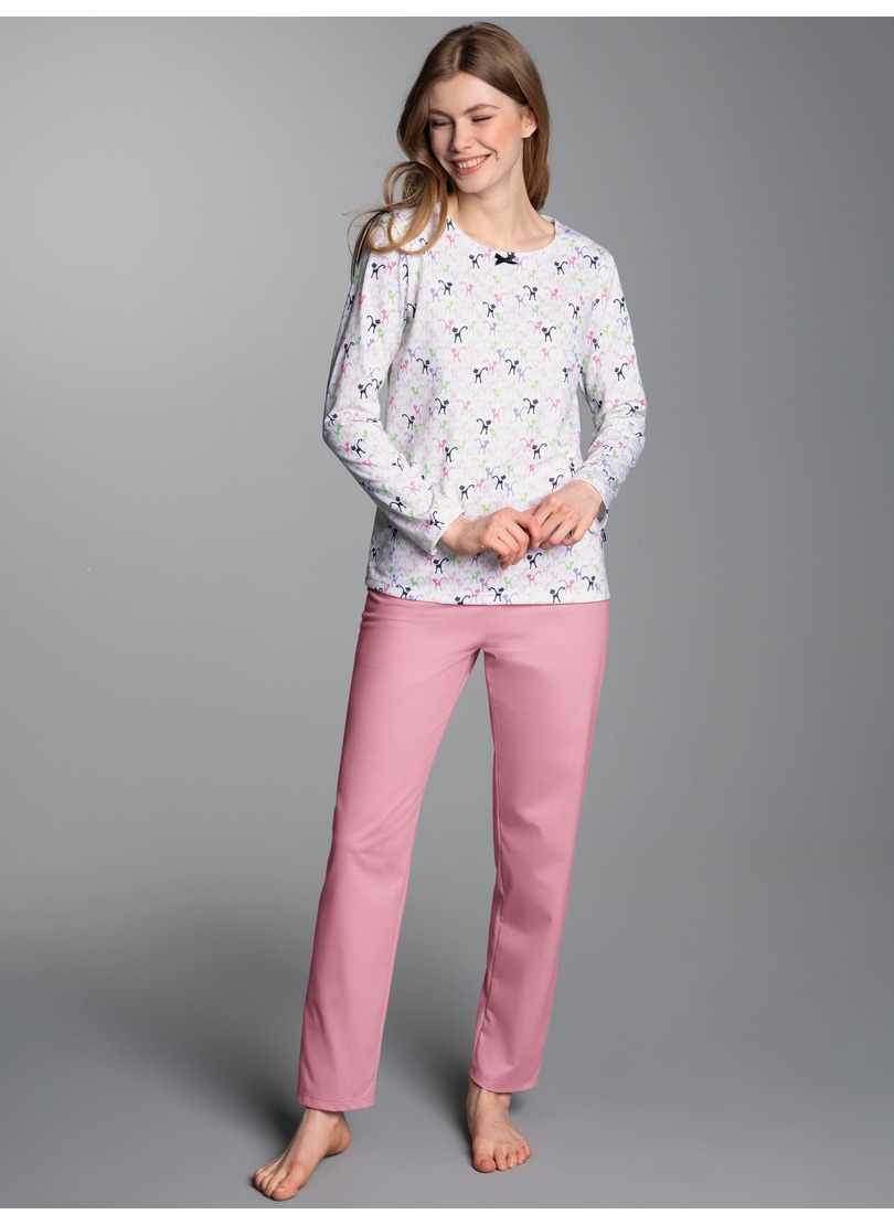 Schlafanzug TRIGEMA "TRIGEMA Pyjama mit Katzenmotiv", Damen, Gr. S, weiß, 100% Baumwolle, Homewear-Sets Image