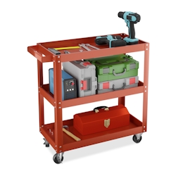 Relaxdays Werkstattwagen, Werkzeugwagen mit 3 Ebenen, mobiler Montagewagen, bis 100 kg belastbar, HBT: 76x78x35 cm, rot Image