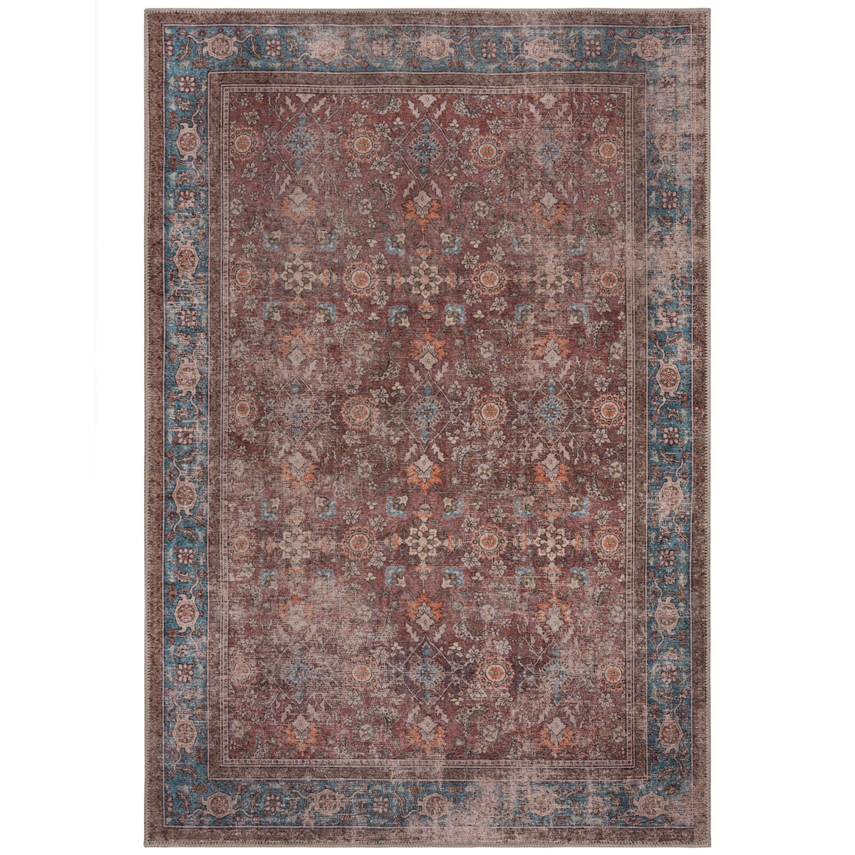 KADIMA DESIGN Flachgewebe Teppich waschbar Rot Vintage Orientalischer Used-Look | 115x170cm Image