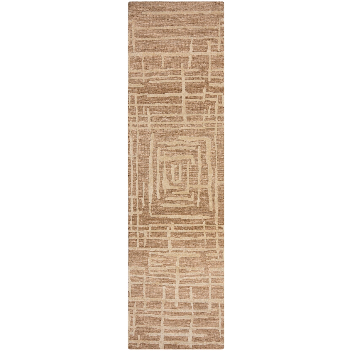 KADIMA DESIGN Teppich Kurzflor 12mm Polyester Abstraktes Labyrinth-Muster Senfgelb | 80x300cm Image