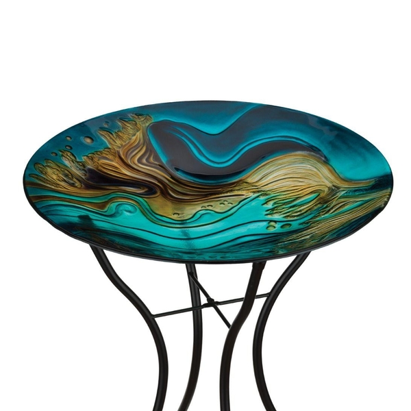 Regal Art & Gift 13765 - 18" Birdbath with Stand - Swirl Green Lawn and Garden Lighted Bird Feeders