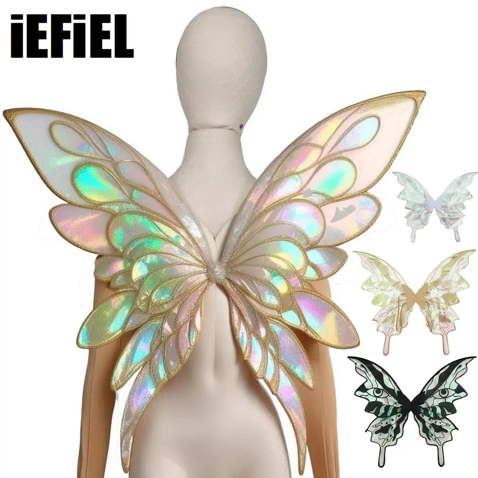 Schmetterlings-Feenflügel, Teenager-Erwachsene, Farbverlauf, durchsichtige, glänzende Flügel, Feen-Engelsflügel mit elastischen Schultergurten für Halloween-Kostüme Image