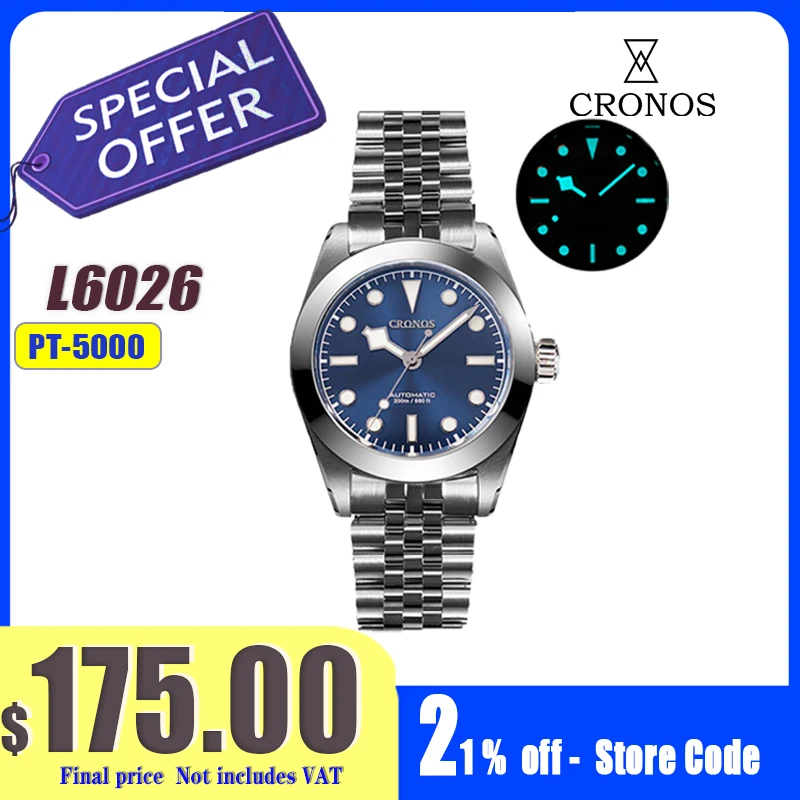 Cronos BB39mm NH35 Business Kleid Mechanische Uhr Für Mann Automatische Saphir Schneeflocke Hände 20Bar Wasserdicht BGW-9 Lum L6025 Image