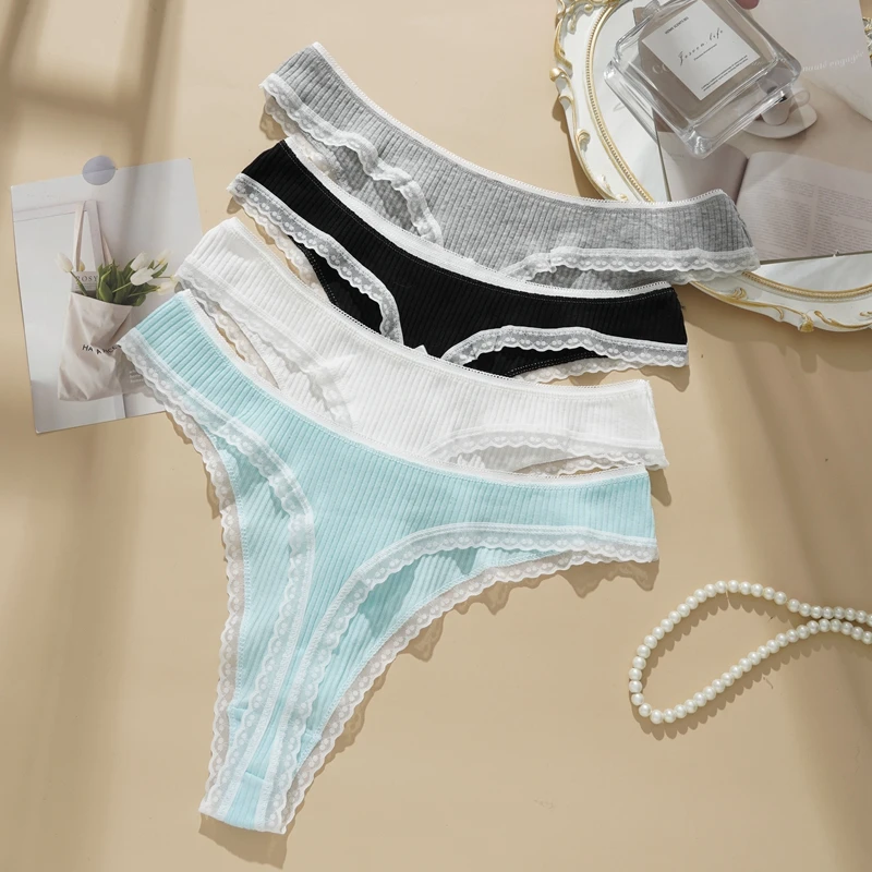 Damen-Tanga, niedrige Höschen, einfarbig, Baumwolle, Dessous, sexy Tangas, modische Freizeitunterwäsche, bequeme Passform, Damen-Dessous Image